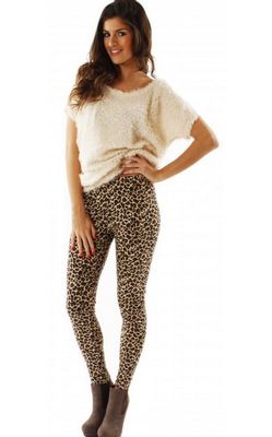 Molly Bracken Leggings Leopard Print Soft Cotton Jersey Knit
